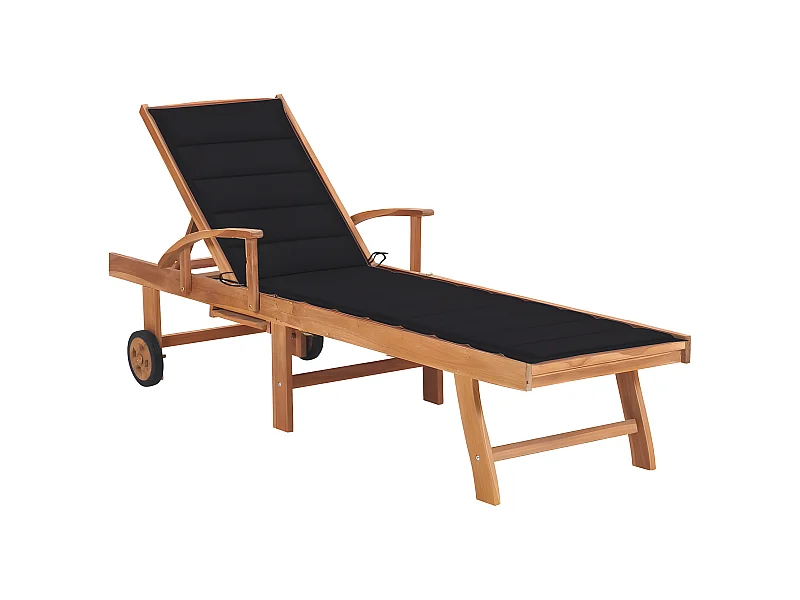 Bain de soleil avec coussin noir Bois de teck solide SEF44021