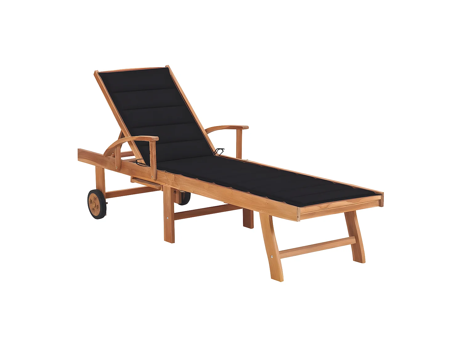 Bain de soleil avec coussin noir Bois de teck solide SEF44021