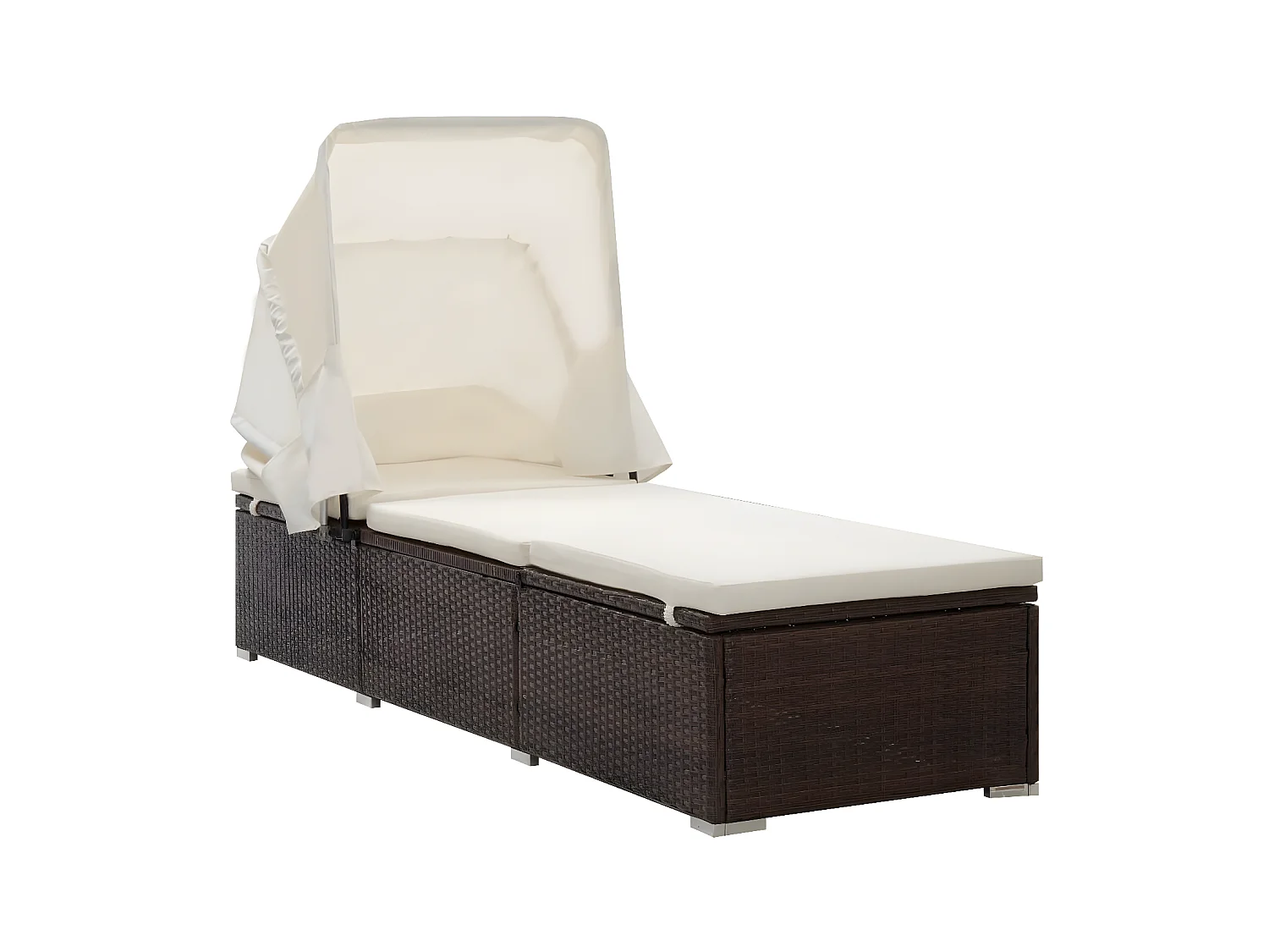 Bain de soleil avec auvent et coussin Résine tressée Marron SEF85521