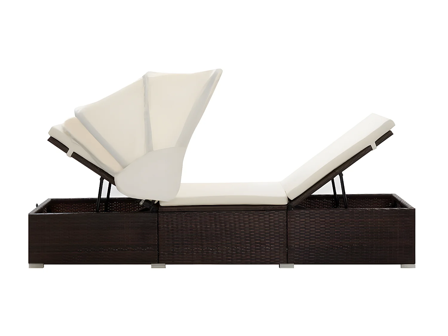 Bain de soleil avec auvent et coussin Résine tressée Marron SEF85521