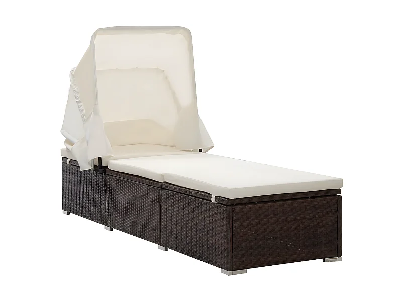 Bain de soleil avec auvent et coussin Résine tressée Marron SEF85521