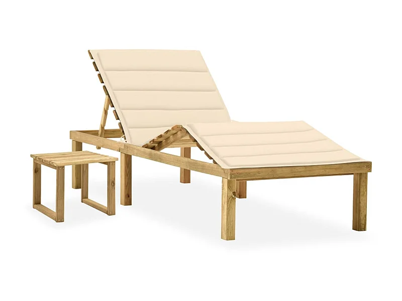 Bain de soleil de jardin avec table et coussin Pin imprégné SEF79608