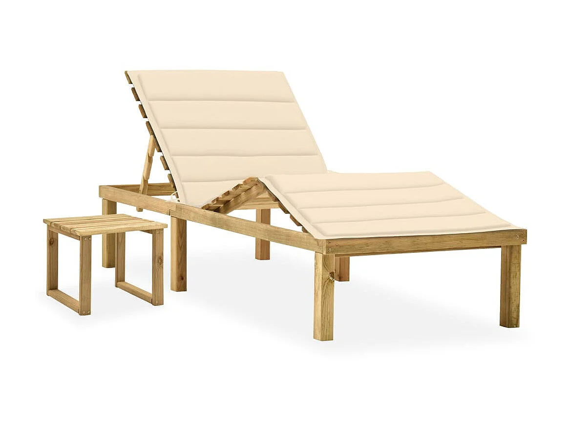 Tumbona de jardín con mesa y cojín de madera de pino impregnada ES68264