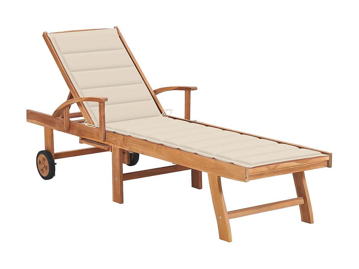 Tumbona con cojín crema madera maciza de teca ES98988