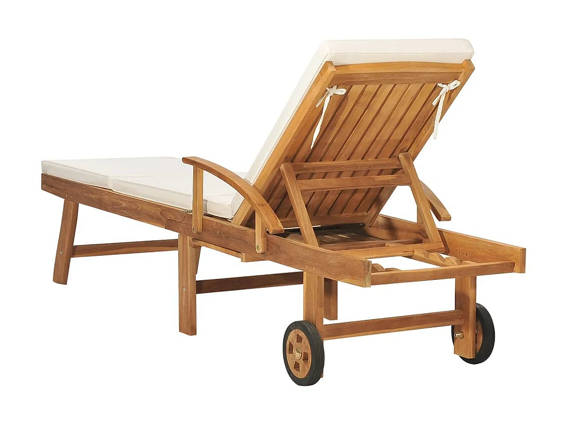 Bain de soleil avec coussin Bois de teck solide Crème SEF19230