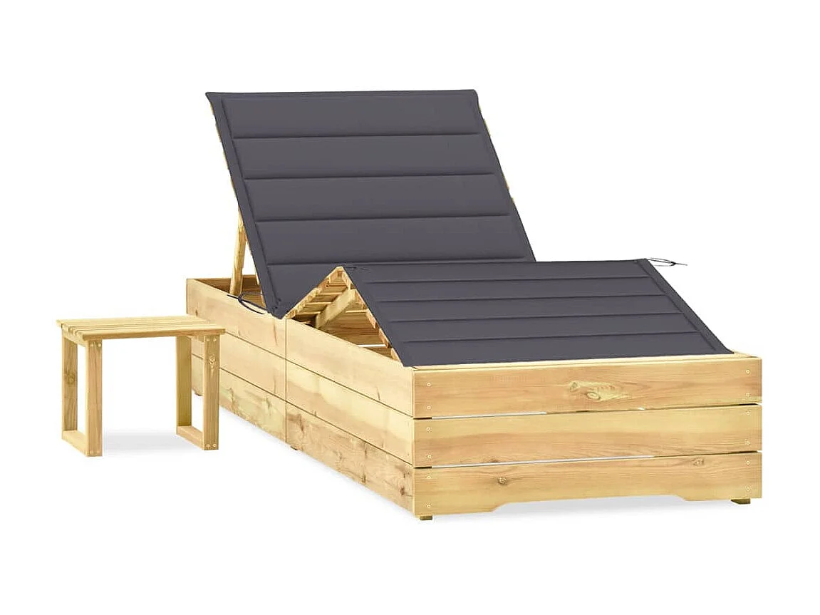 Bain de soleil de jardin avec table et coussin Pin imprégné SEF45641