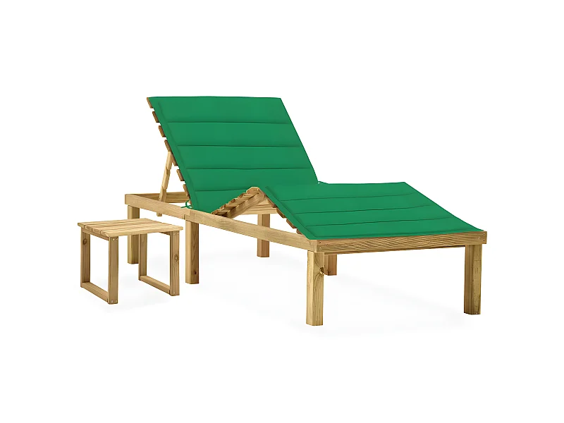 Bain de soleil de jardin avec table et coussin Pin imprégné SEF88106