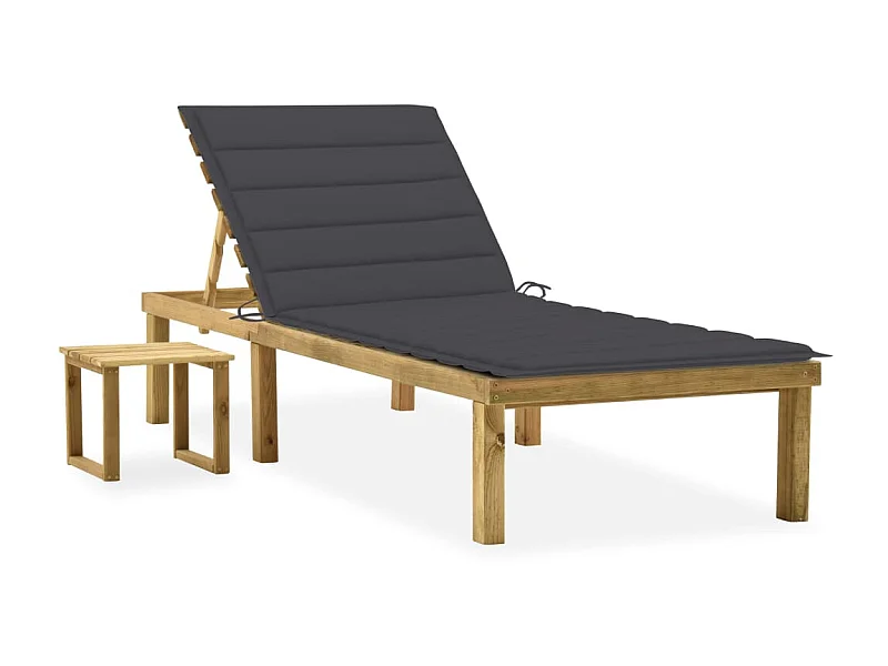Bain de soleil de jardin avec table et coussin Pin imprégné SEF31480