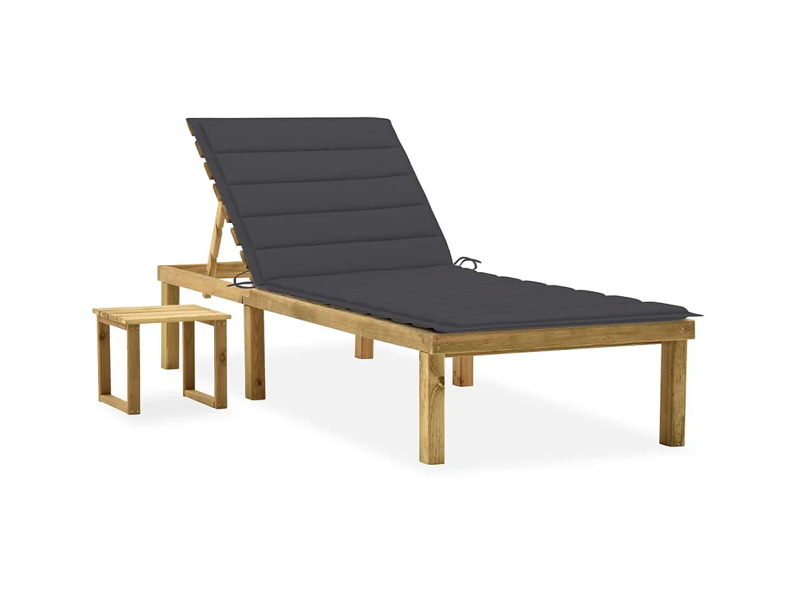 Tumbona de jardín con mesa y cojín de madera de pino impregnada ES56162