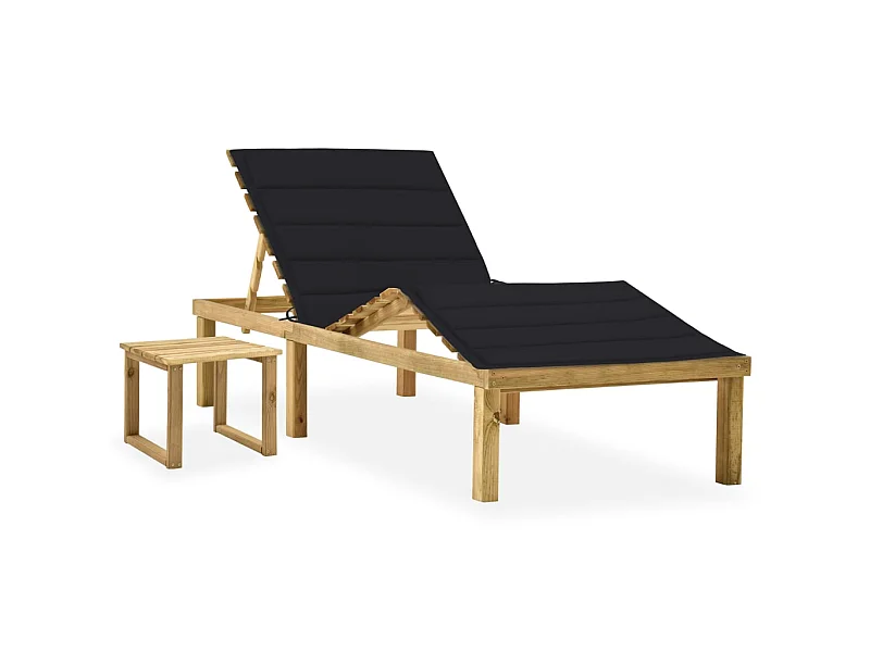 Bain de soleil de jardin avec table et coussin Pin imprégné SEF59634