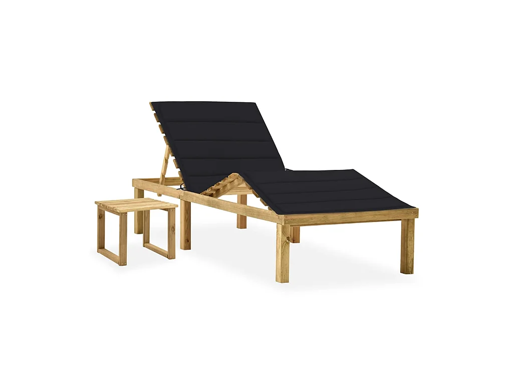 Bain de soleil de jardin avec table et coussin Pin imprégné SEF59634