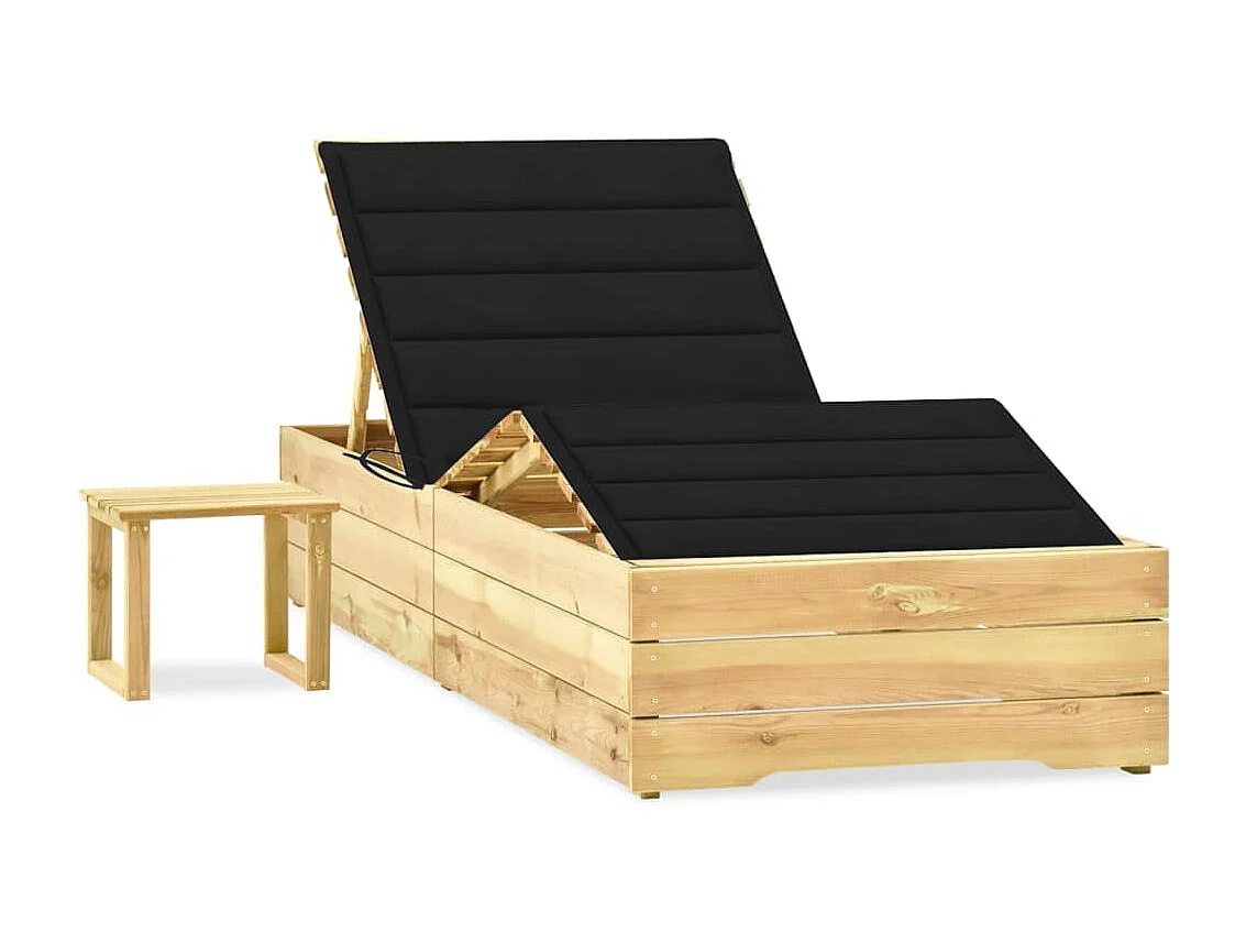 Tumbona de jardín con mesa y cojín de madera de pino impregnada ES95208