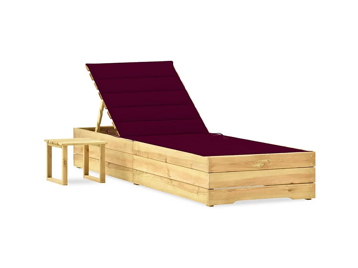 Bain de soleil de jardin avec table et coussin Pin imprégné SEF72740
