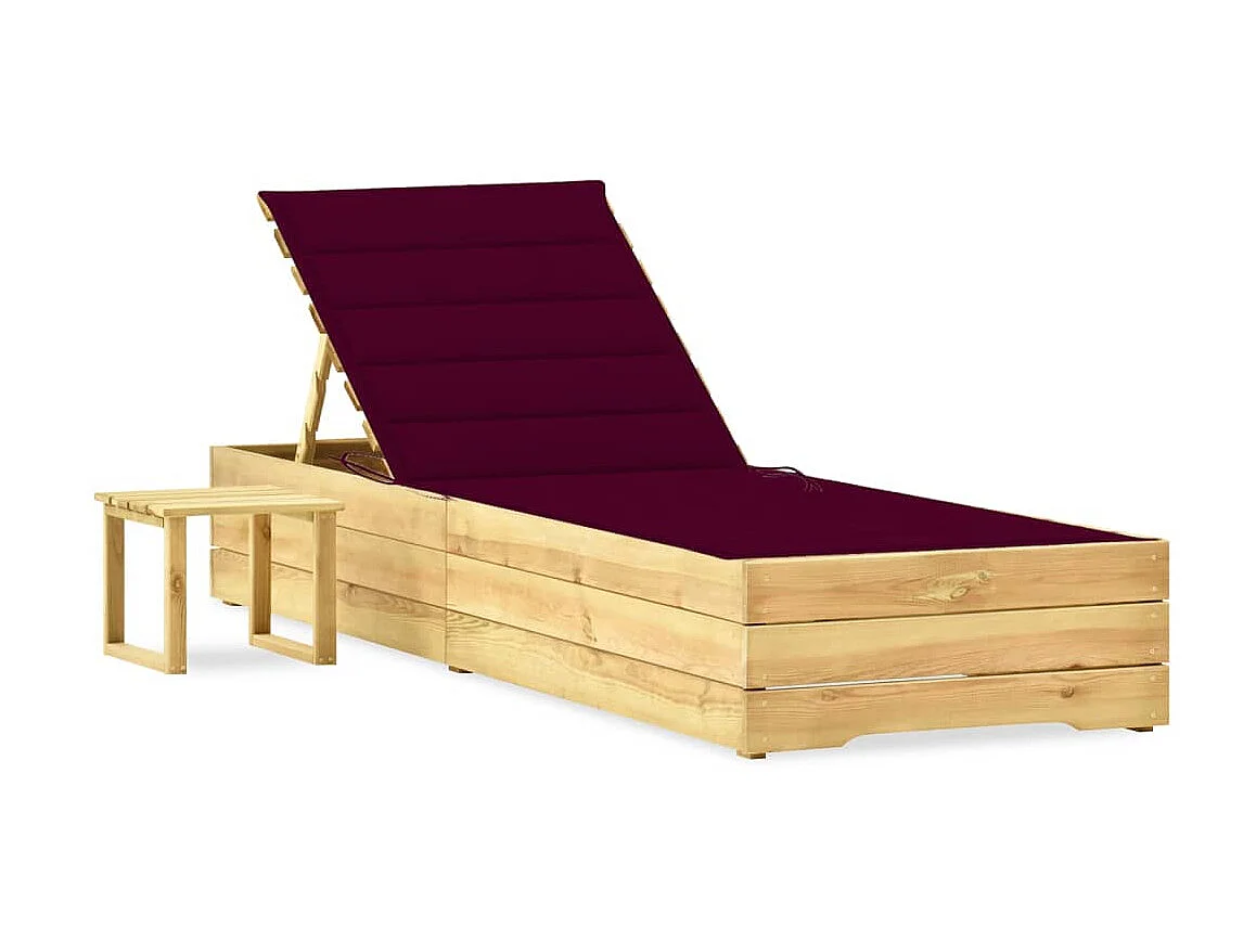 Tumbona de jardín con mesa y cojín de madera de pino impregnada ES36751