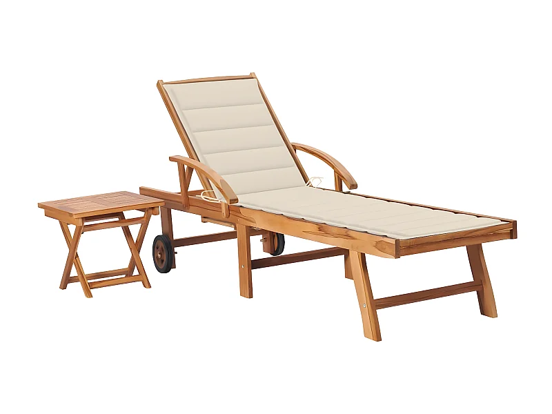Bain de soleil avec table et coussin Bois de teck solide SEF98027