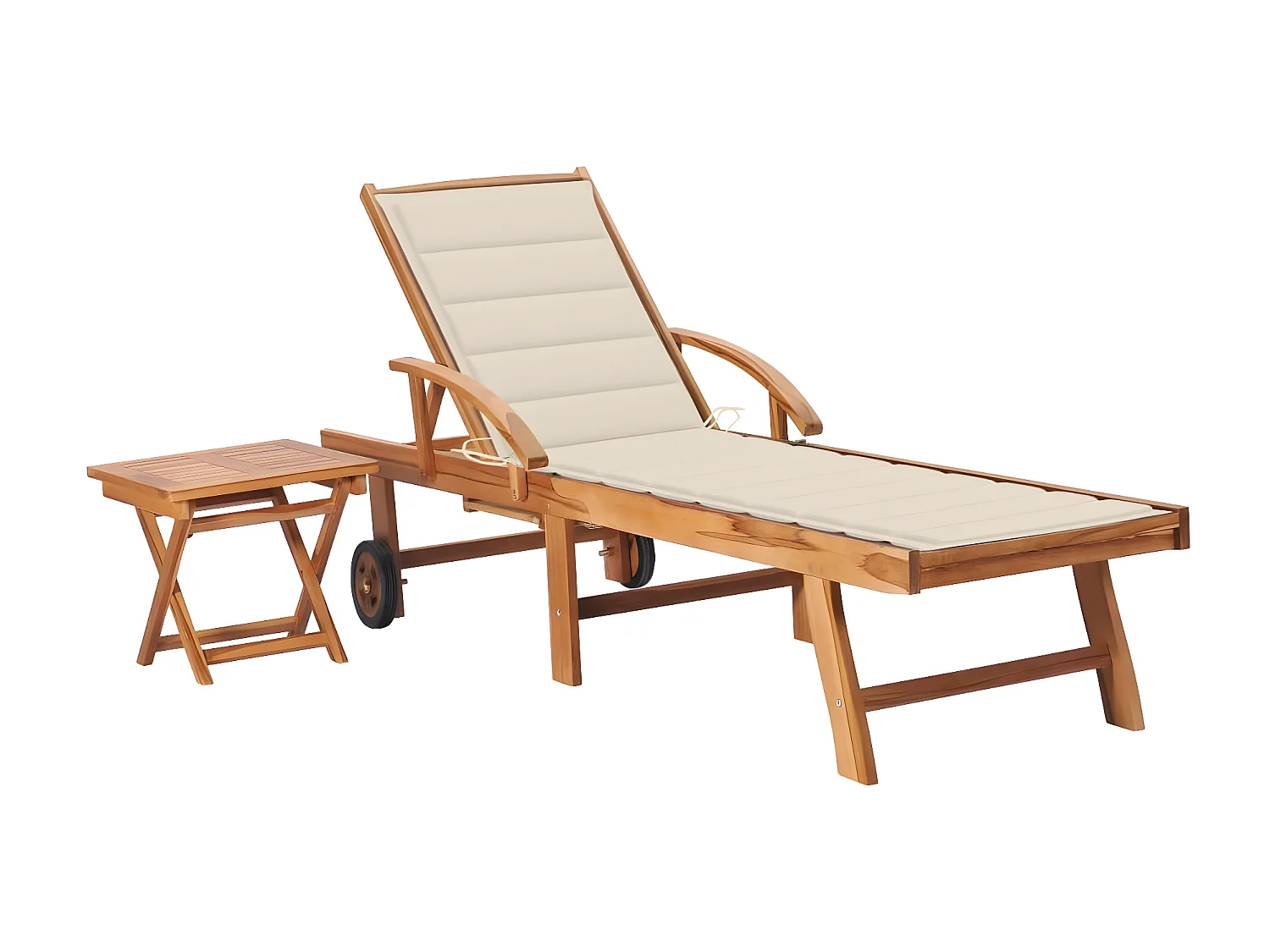 Bain de soleil avec table et coussin Bois de teck solide SEF98027