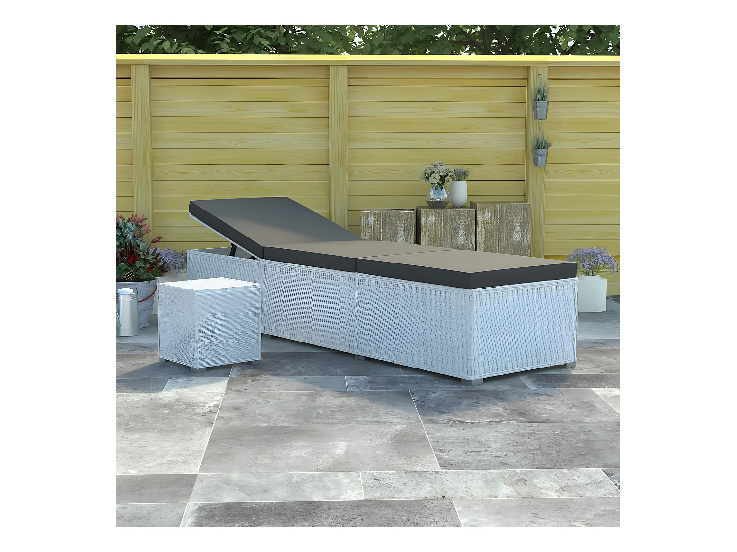 Bain de soleil et table à thé Résine tressée Blanc SEF97543