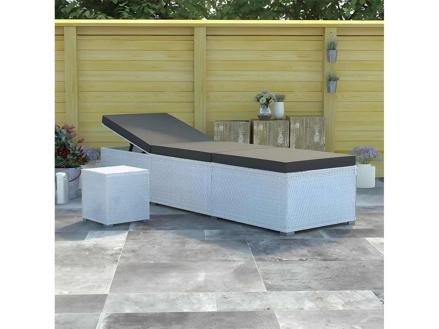 Bain de soleil et table à thé Résine tressée Blanc SEF97543