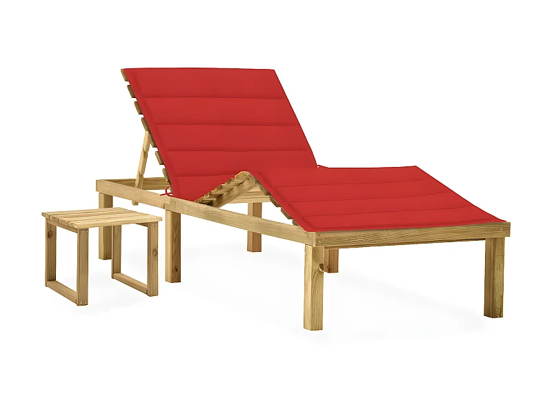Bain de soleil de jardin avec table et coussin Pin imprégné SEF63189