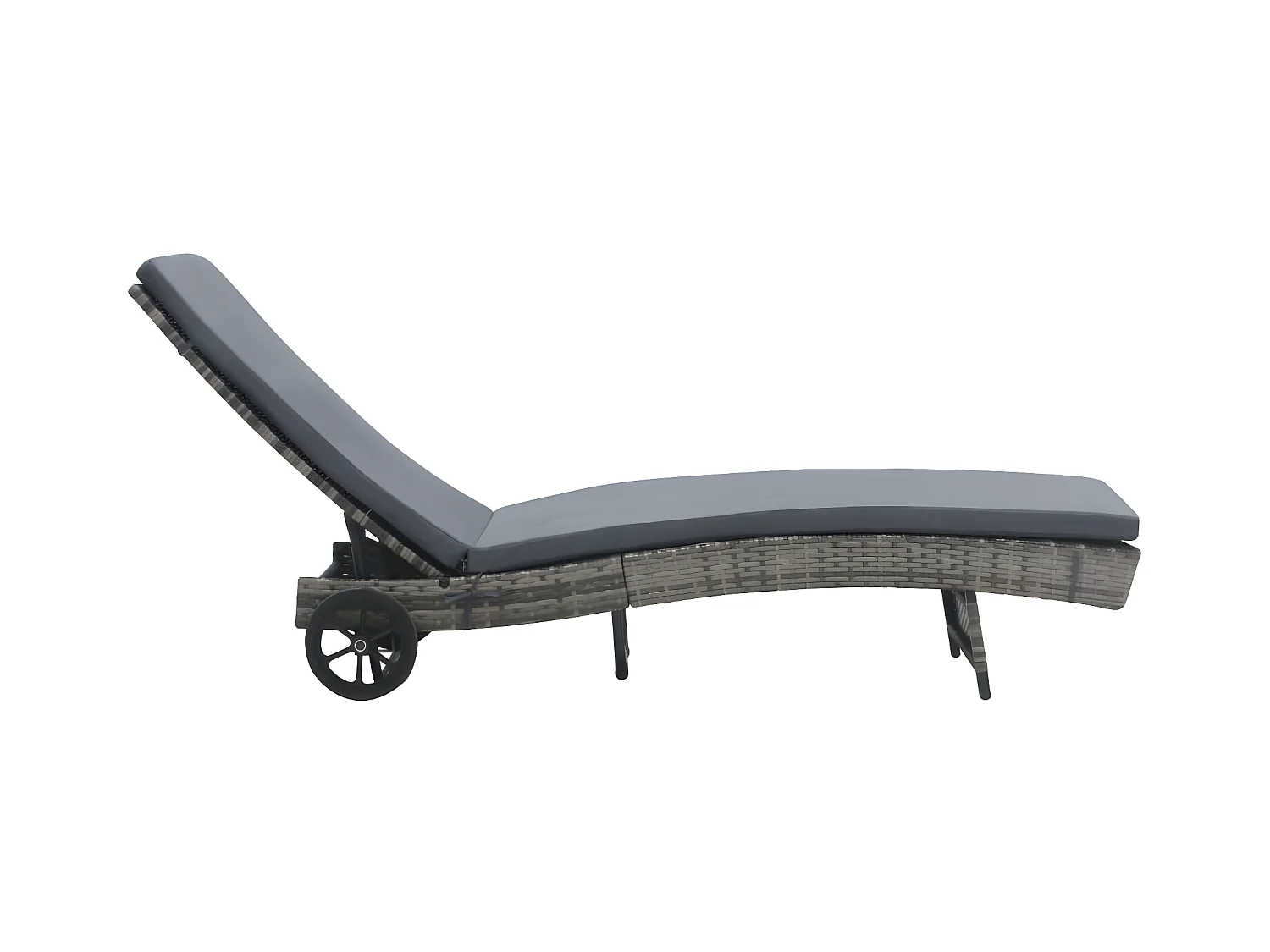 Bain de soleil avec roues et coussin Résine tressée Anthracite SEF30814
