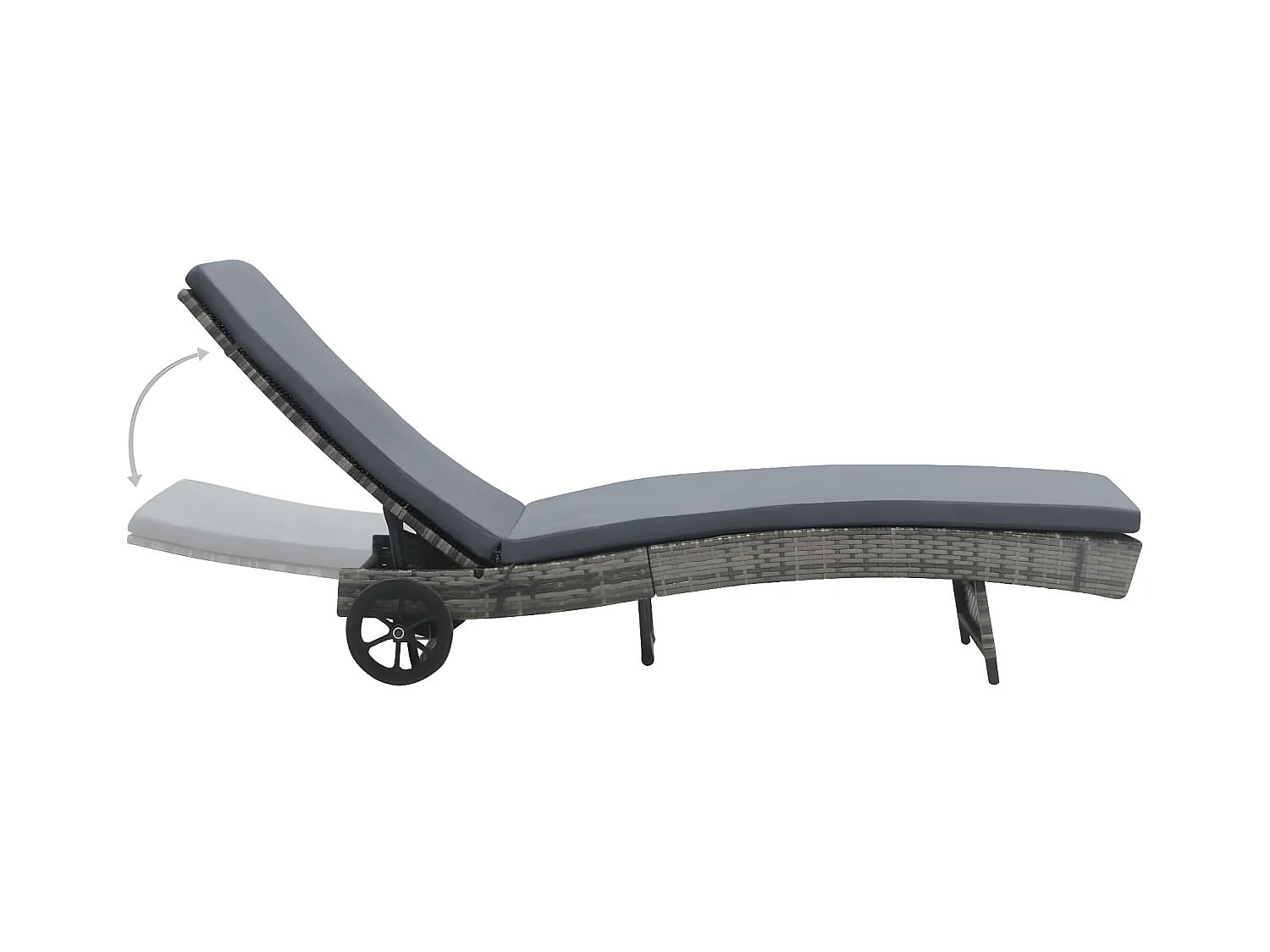Bain de soleil avec roues et coussin Résine tressée Anthracite SEF30814
