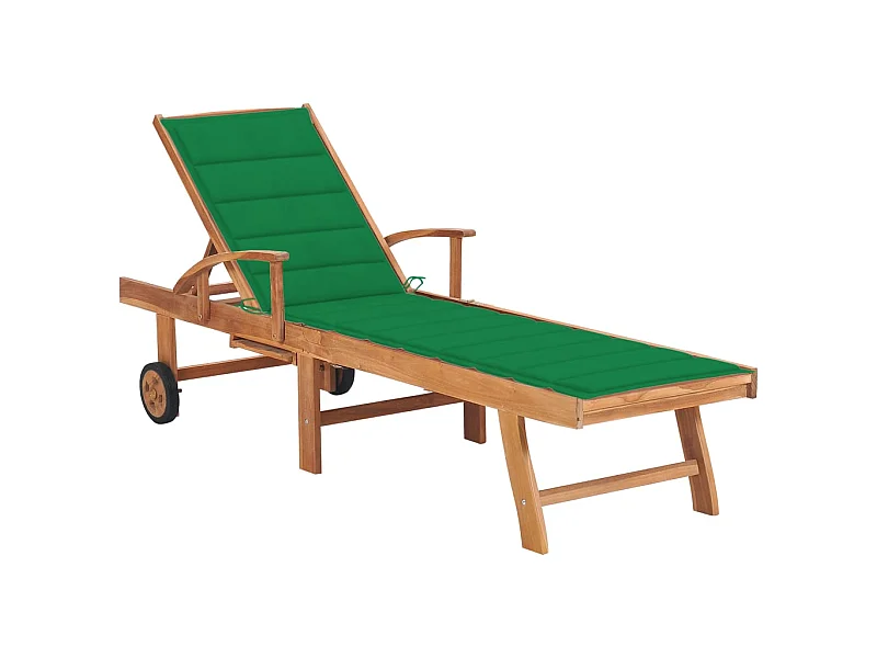 Bain de soleil avec coussin vert Bois de teck solide SEF98833