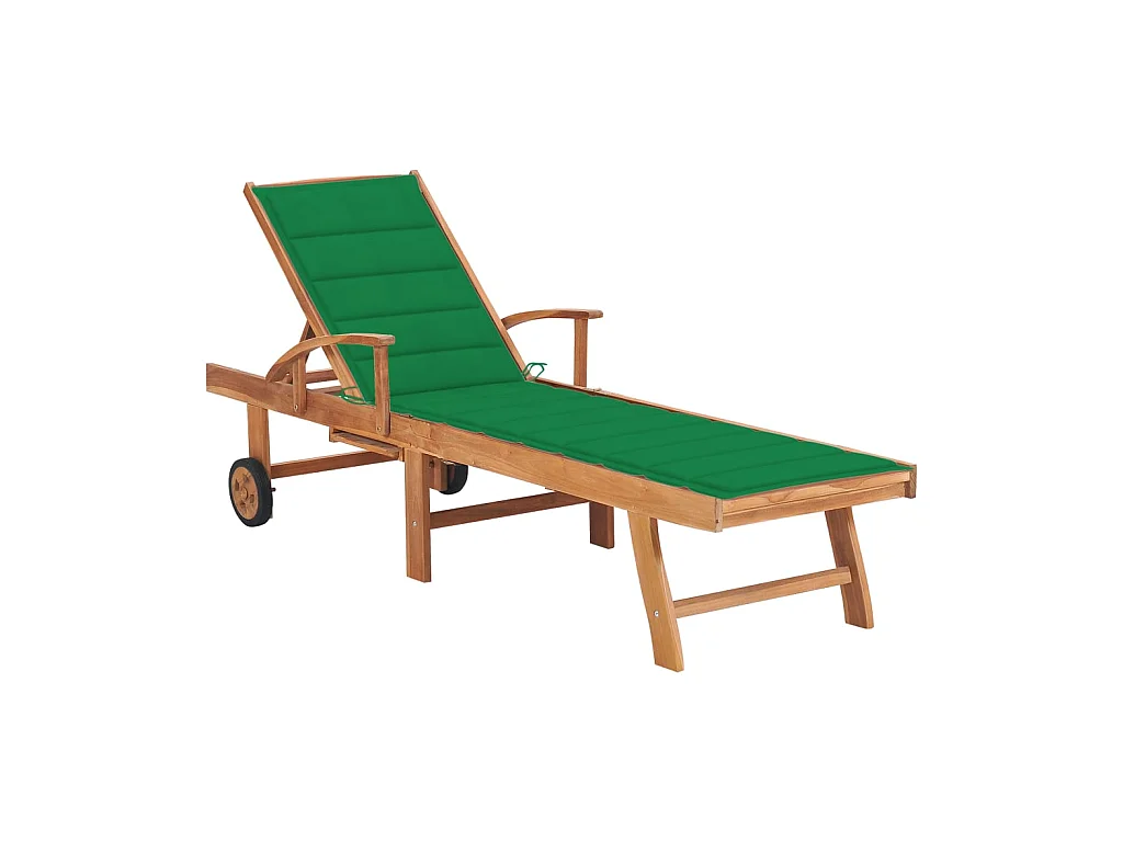 Bain de soleil avec coussin vert Bois de teck solide SEF98833