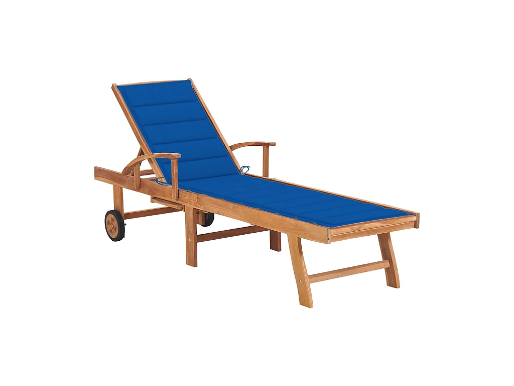 Bain de soleil avec coussin bleu royal Bois de teck solide SEF27962
