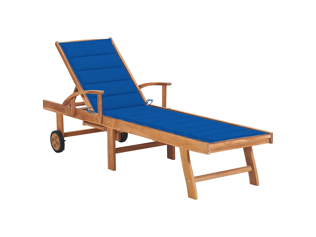 Bain de soleil avec coussin bleu royal Bois de teck solide SEF27962