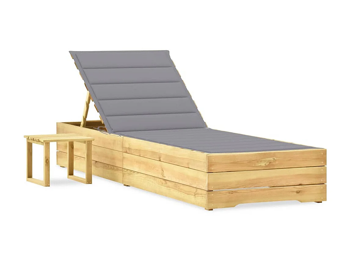 Bain de soleil de jardin avec table et coussin Pin imprégné SEF72152