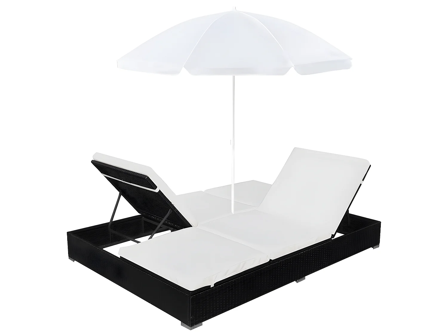 Bain de soleil d'extérieur avec parasol Résine tressée Noir SEF72319