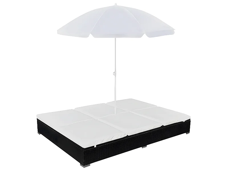 Bain de soleil d'extérieur avec parasol Résine tressée Noir SEF72319