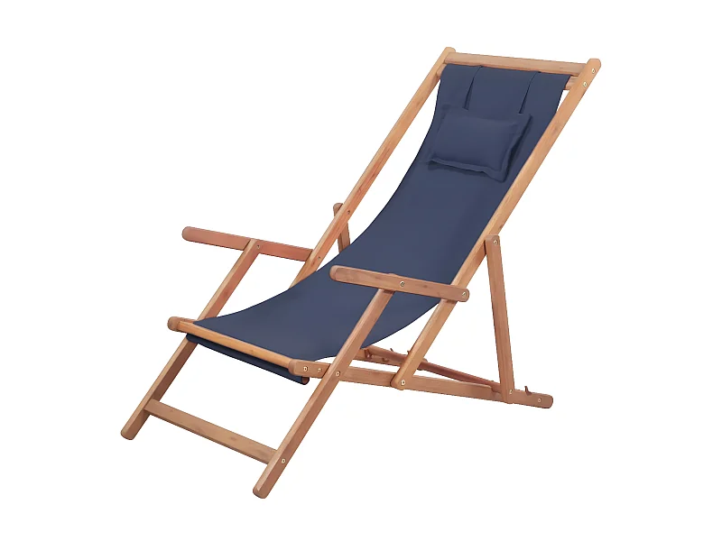 Bain de soleil pliable de plage Tissu et cadre en bois Bleu SEF51854