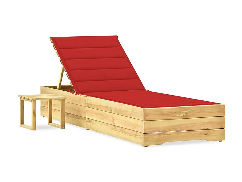 Bain de soleil de jardin avec table et coussin Pin imprégné SEF18289