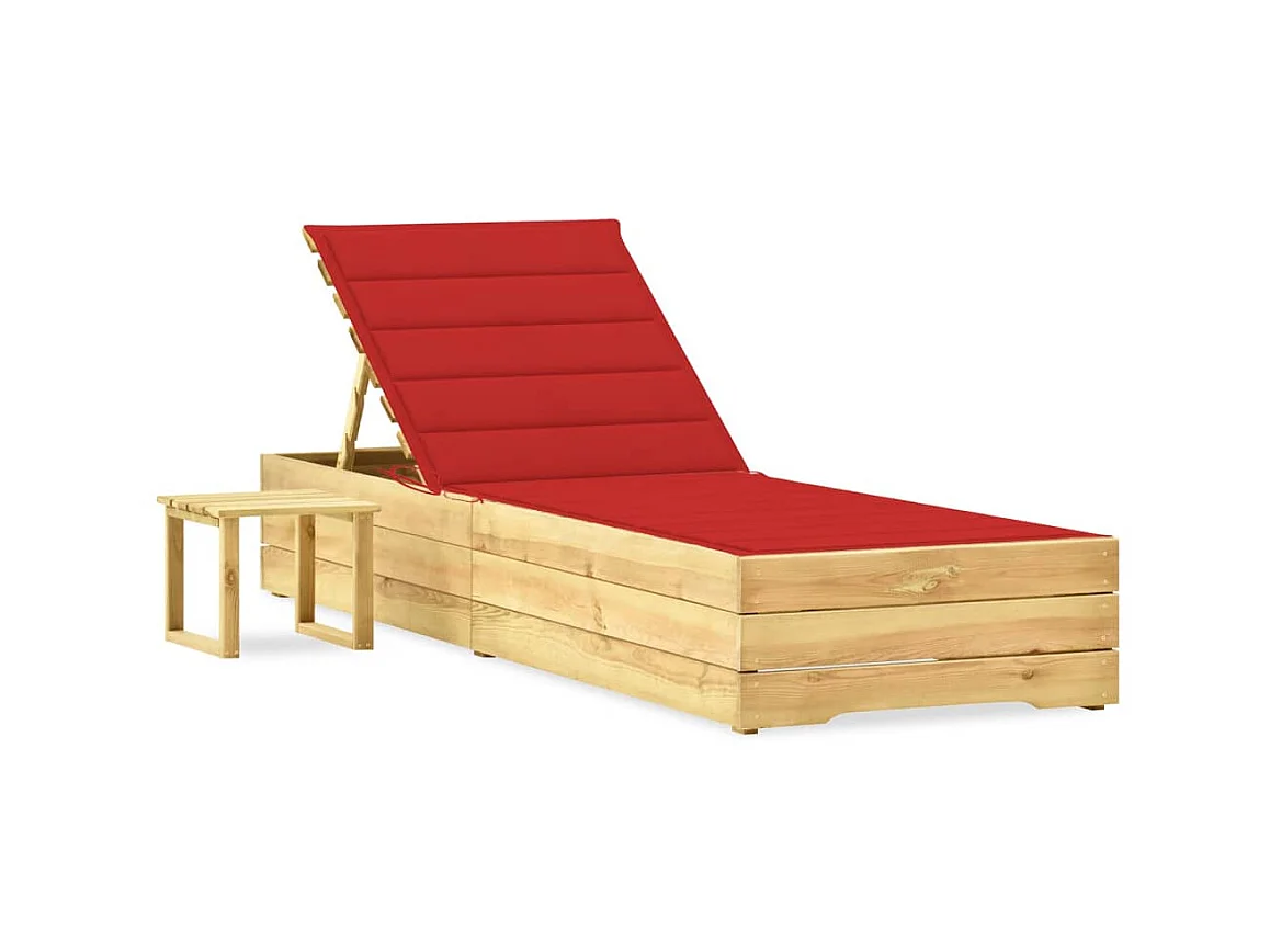 Bain de soleil de jardin avec table et coussin Pin imprégné SEF18289