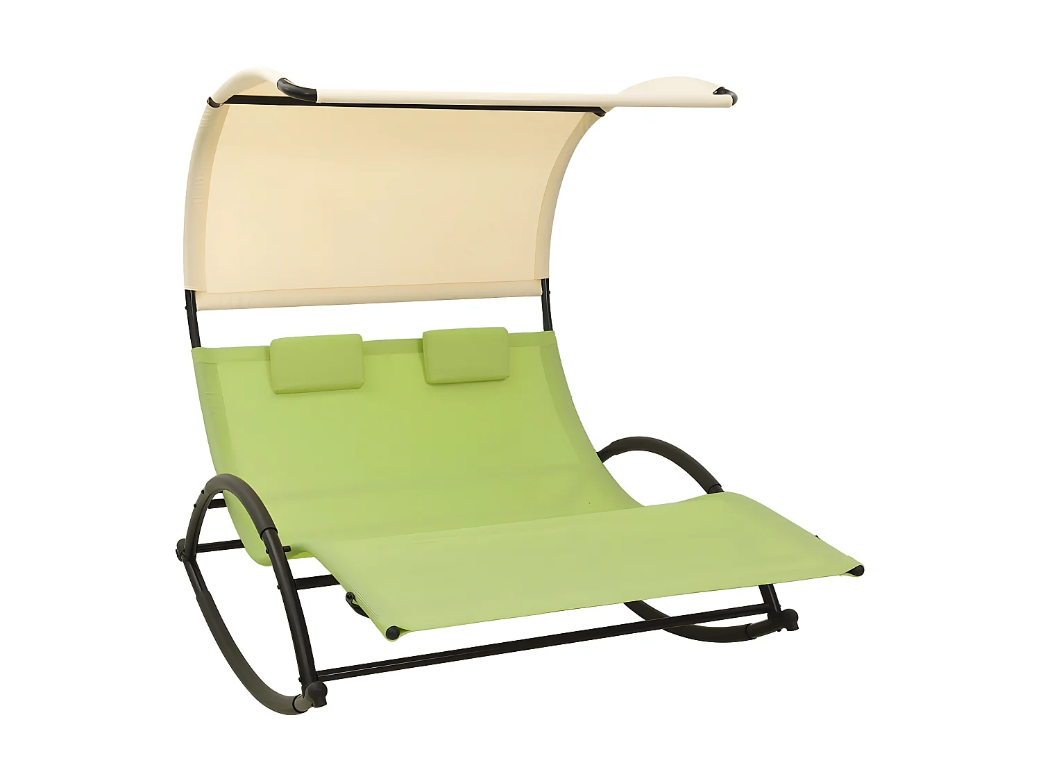 Bain de soleil double avec auvent Textilène Vert et crème SEF22876