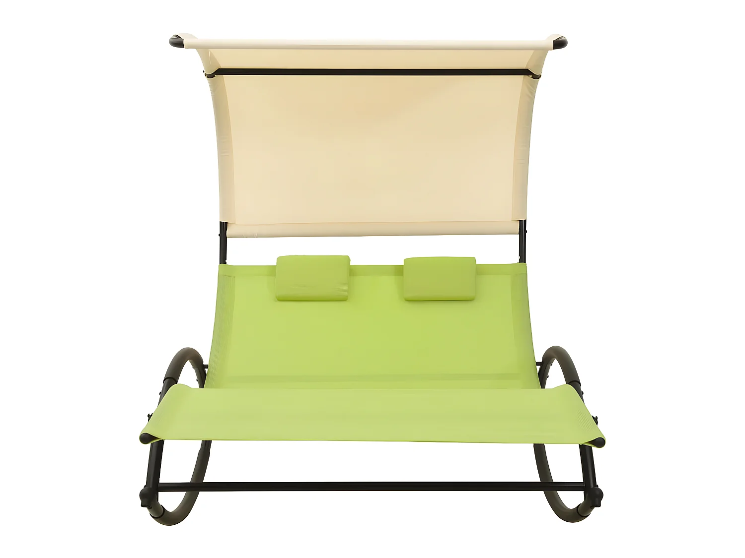 Tumbona doble con toldo textilene verde y crema ES86094