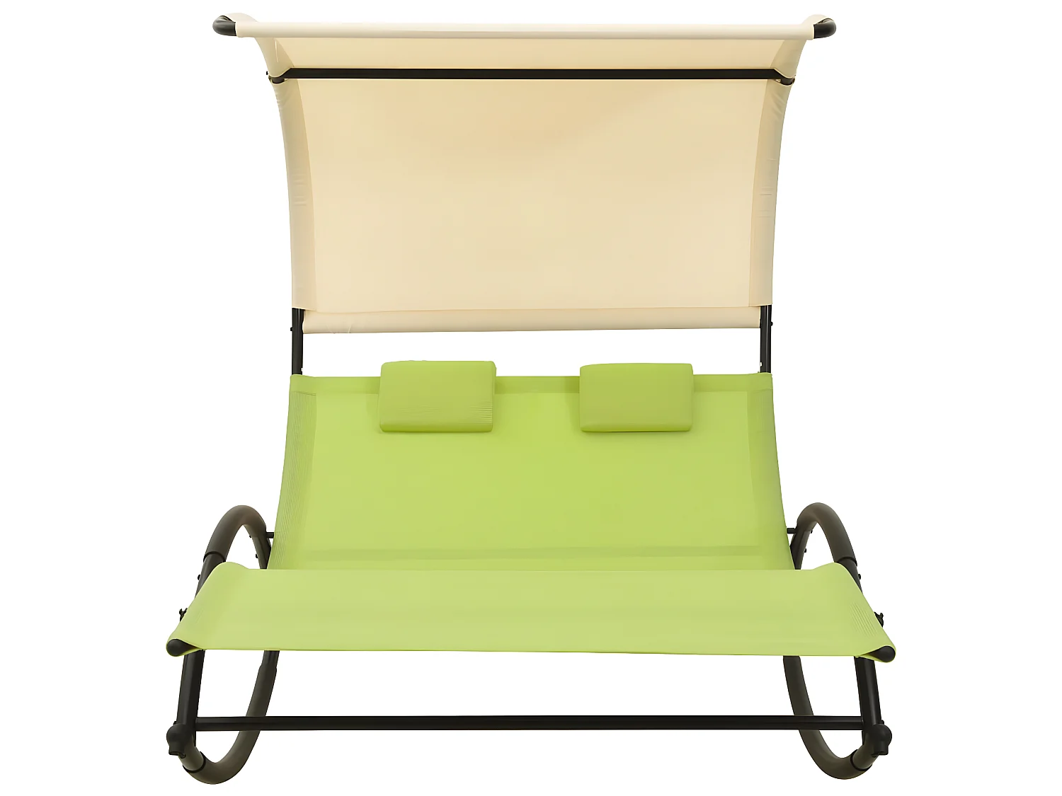 Bain de soleil double avec auvent Textilène Vert et crème SEF22876