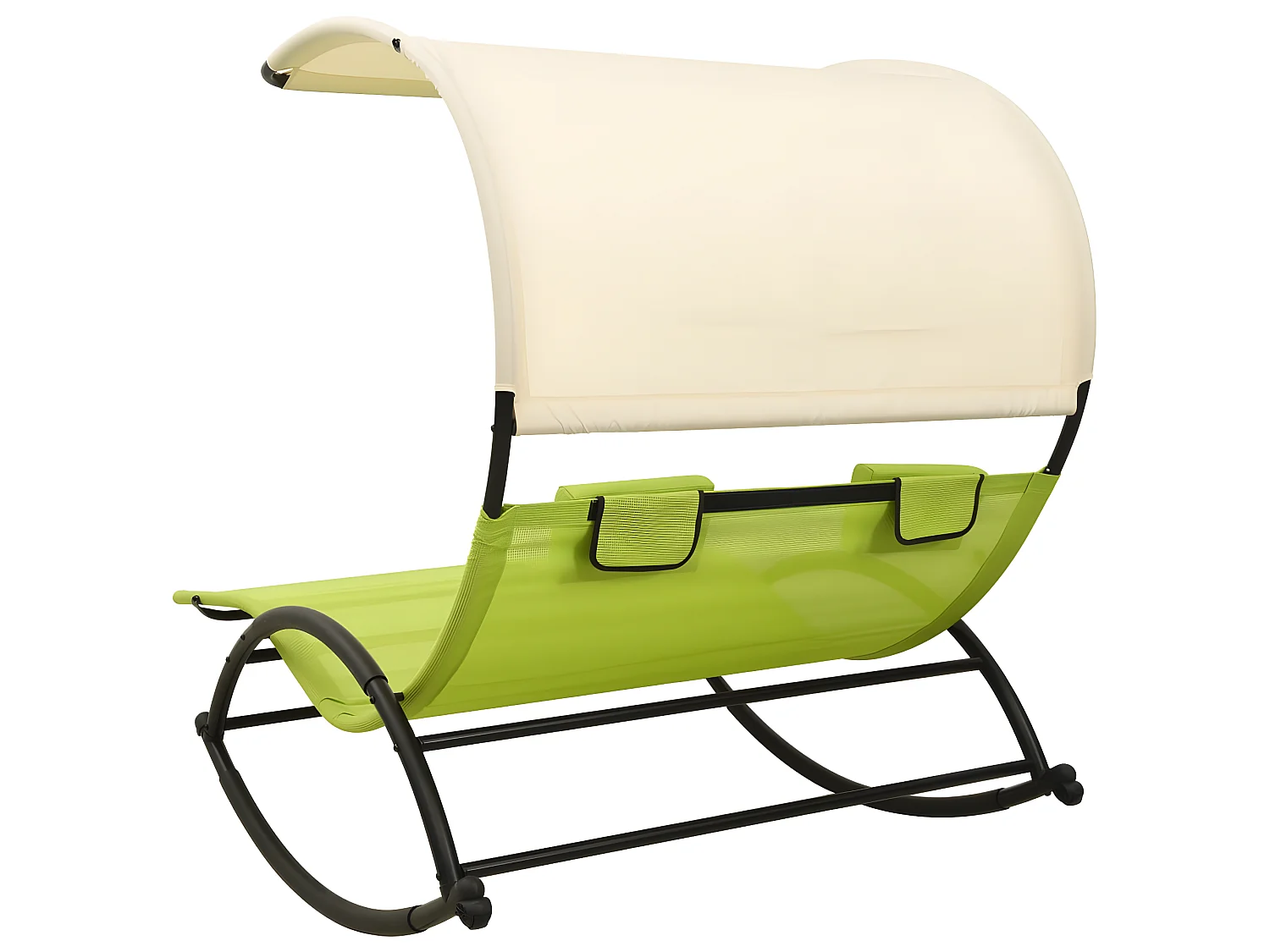 Bain de soleil double avec auvent Textilène Vert et crème SEF22876