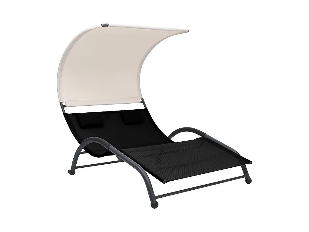 Bain de soleil double avec auvent Textilène Noir SEF91846