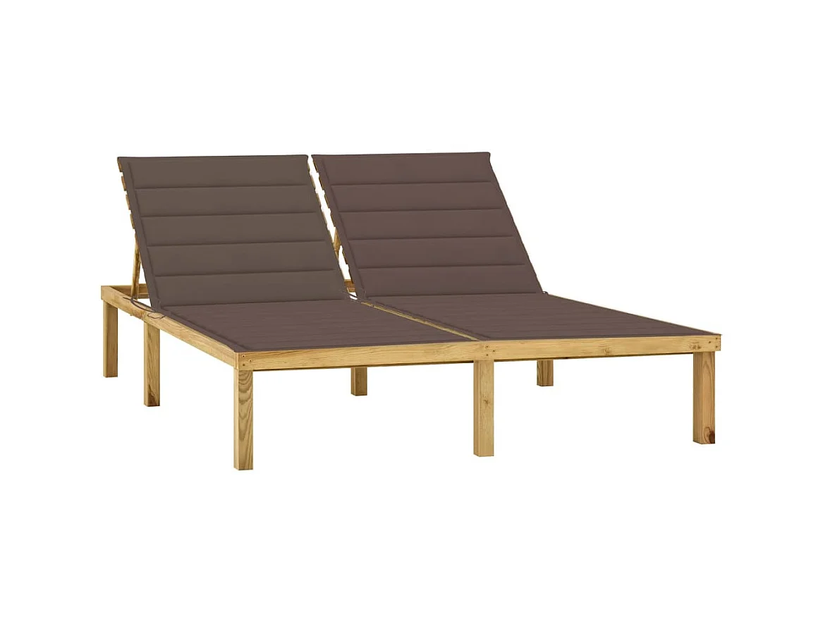 Bain de soleil double et coussin taupe Pin imprégné SEF21767