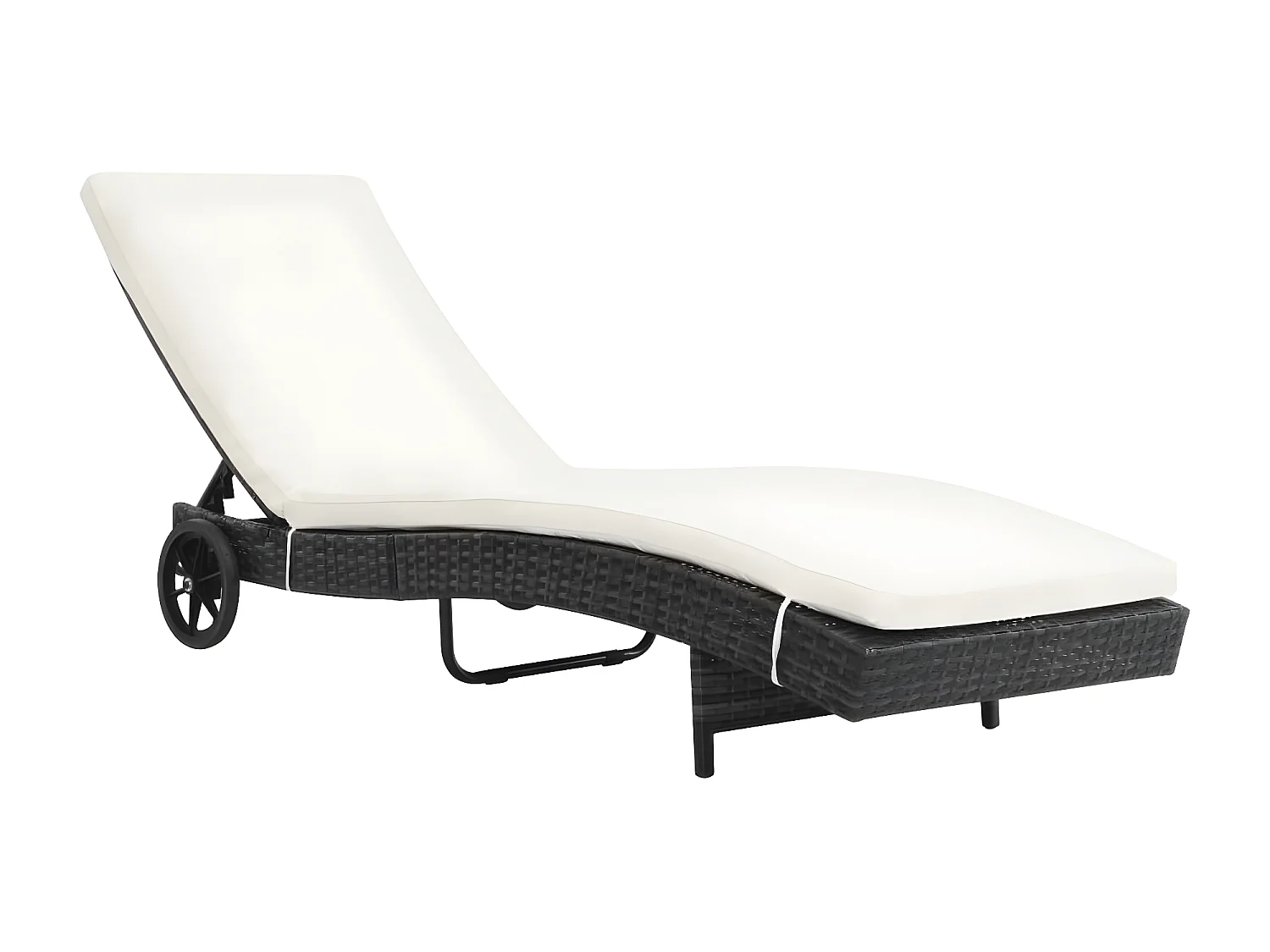 Bain de soleil avec roues et coussin Résine tressée Noir SEF48401