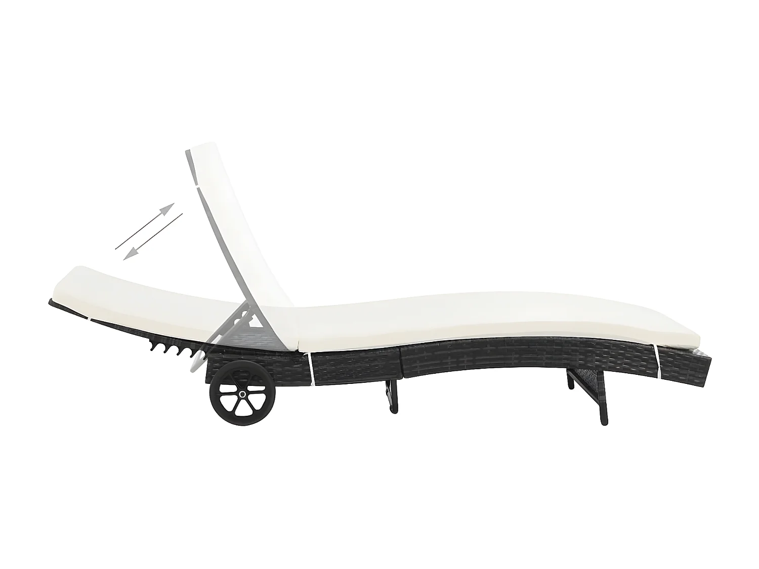 Bain de soleil avec roues et coussin Résine tressée Noir SEF48401