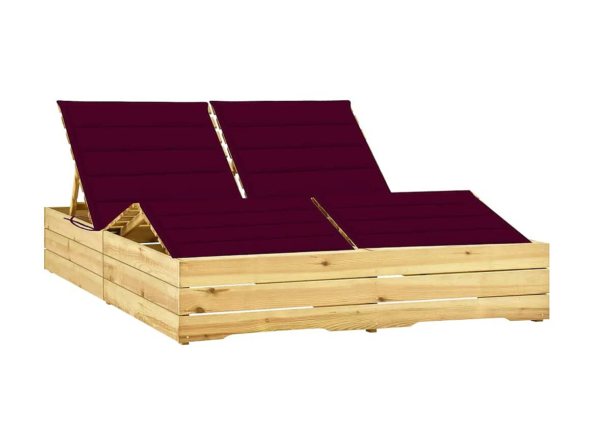 Bain de soleil double et coussin bordeaux Bois de pin imprégné SEF14007