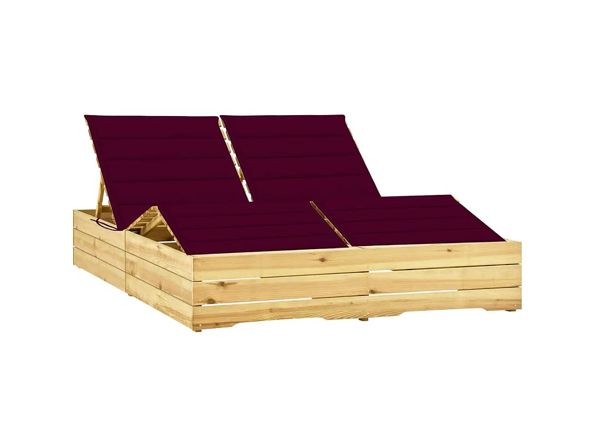 Bain de soleil double et coussin bordeaux Bois de pin imprégné SEF14007