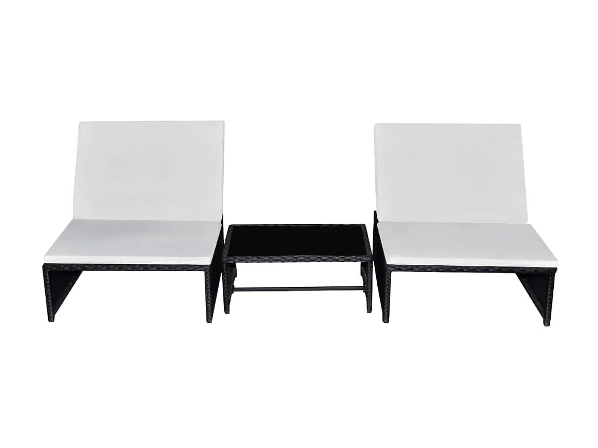 Bains de soleils 2 pcs avec table Résine tressée Noir SEF95976