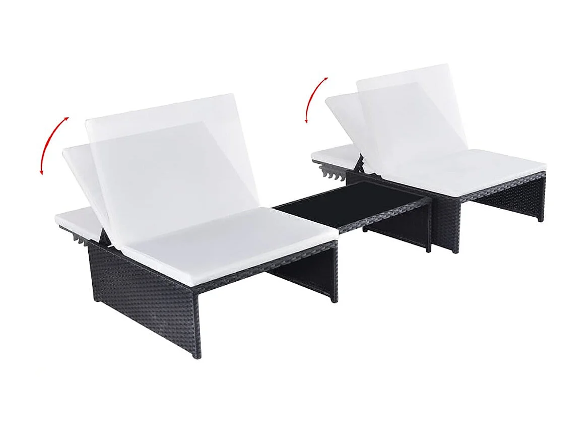 Bains de soleils 2 pcs avec table Résine tressée Noir SEF95976