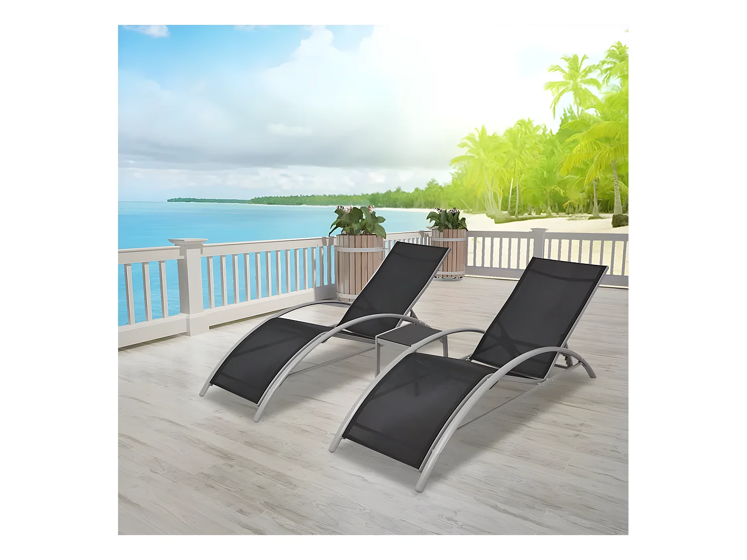 Bains de soleils avec table Aluminium Noir SEF45710