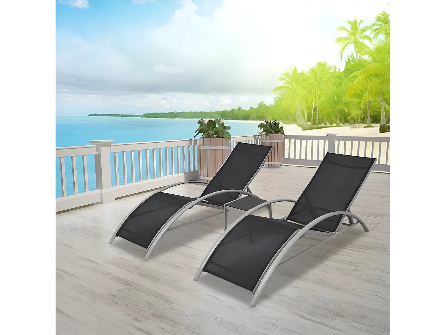 Bains de soleils avec table Aluminium Noir SEF45710