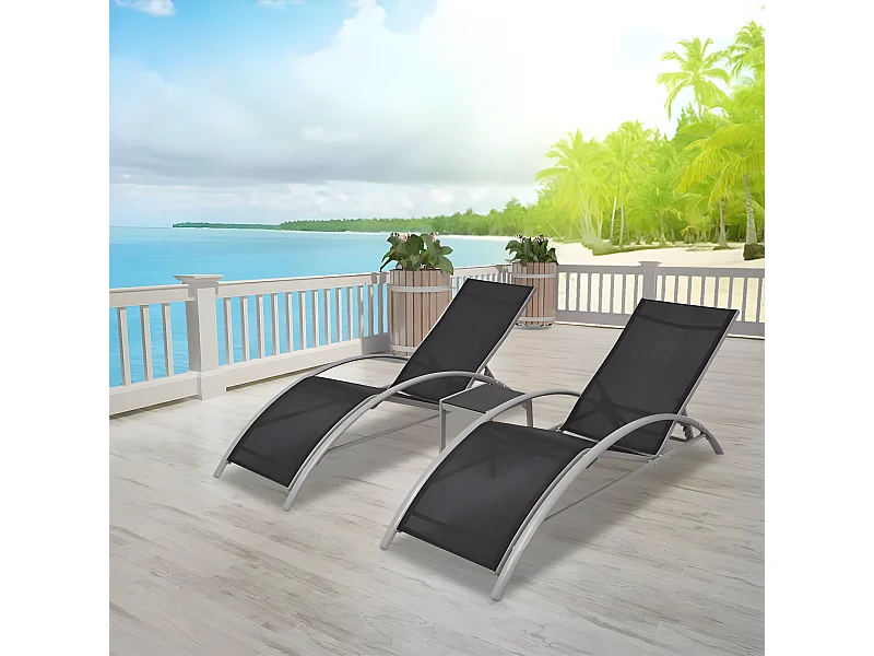 Bains de soleils avec table Aluminium Noir SEF45710